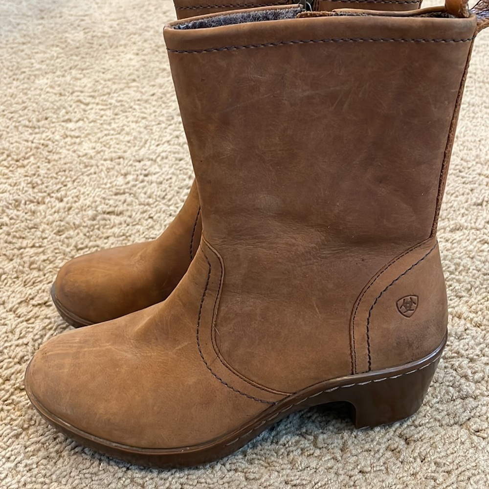 Women's Brown Leather Mid-Calf Heeled Boots 9.5 - Picture 5 of 8